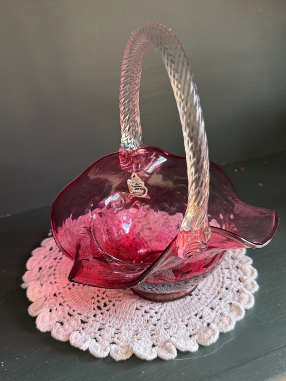 Vintage Fenton Cranberry Glass Basket